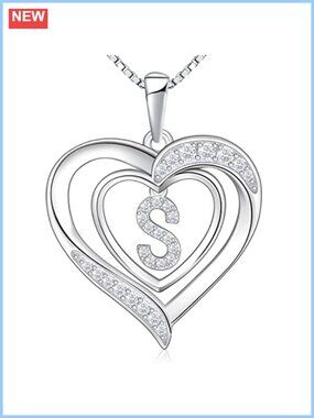 RIVIKO Heart Initial Necklace 925 Sterling Silver Letter S Pendant